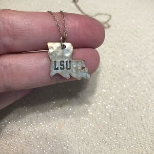 LSU State Pendant Necklace in 925 Sterling Silver